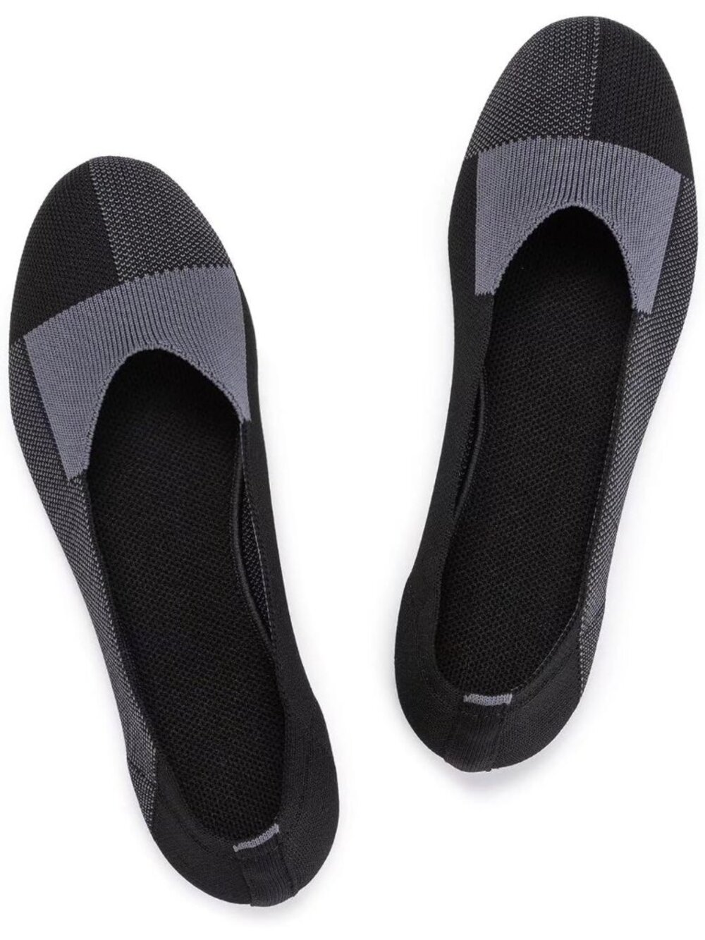 Women's Grey Black Ballet Flat Low Wedge Comfort Soft Round Toe Slip Shoes